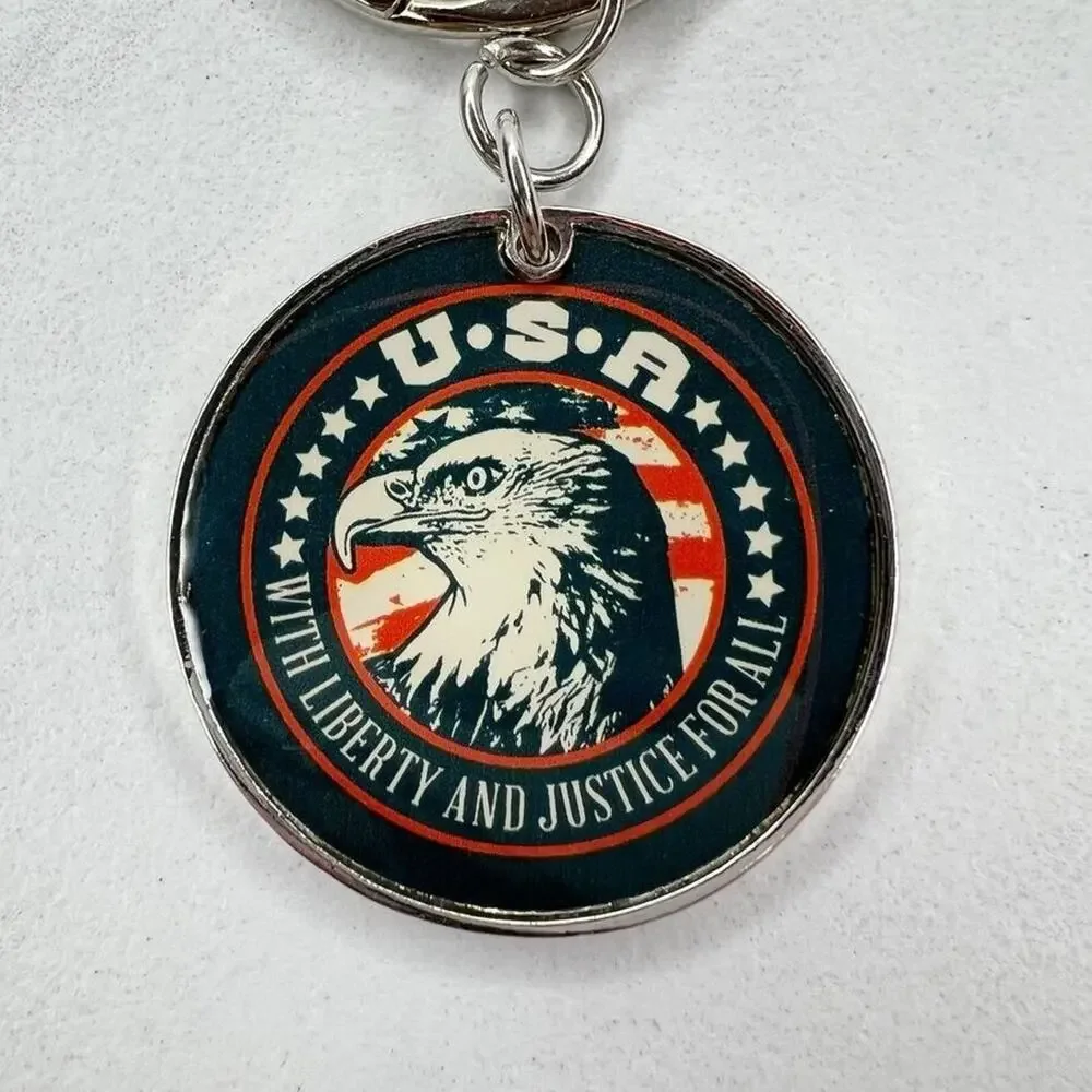 USA With Liberty and Justice for All Eagle Keychain Keyring